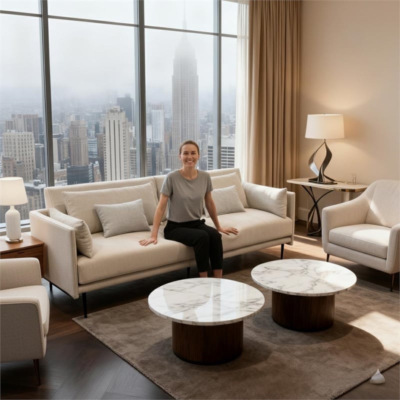 CRO Decor Modern Fabric Upholstered Assembly Living Room Sofa Set in Light Gray