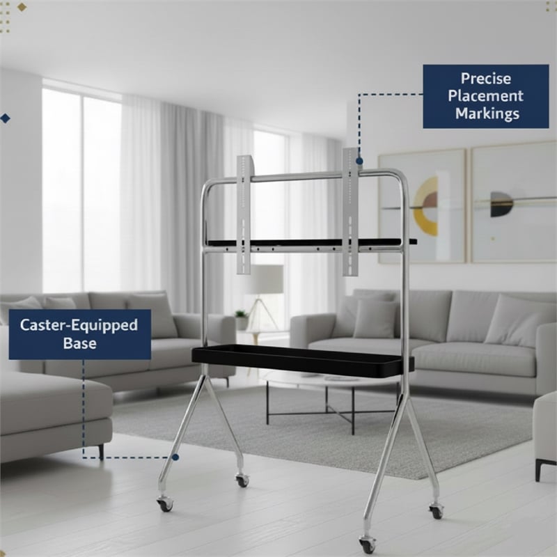 Mobile Multi-Functional Stainless Steel TV Stand with Rolling Casters - Black