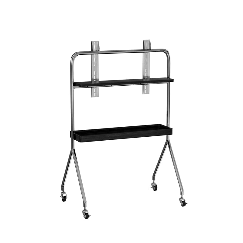 Mobile Multi-Functional Stainless Steel TV Stand with Rolling Casters - Black