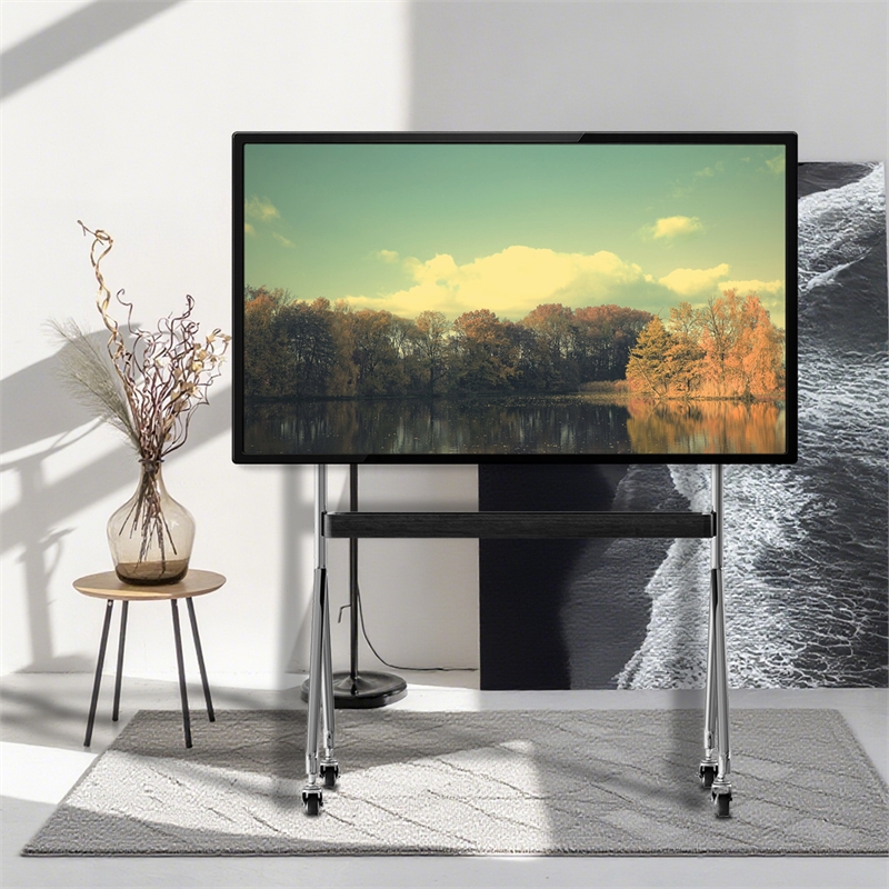Mobile Multi-Functional Stainless Steel TV Stand with Rolling Casters - Black