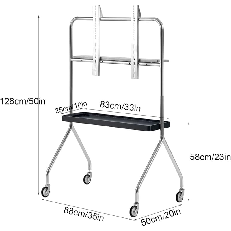 Mobile Multi-Functional Stainless Steel TV Stand with Rolling Casters - Black