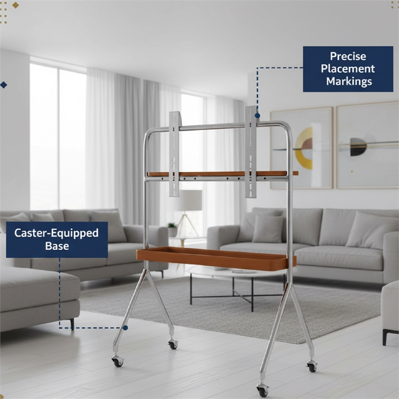 Mobile Multi-Functional Stainless Steel TV Stand with Rolling Casters - Amber