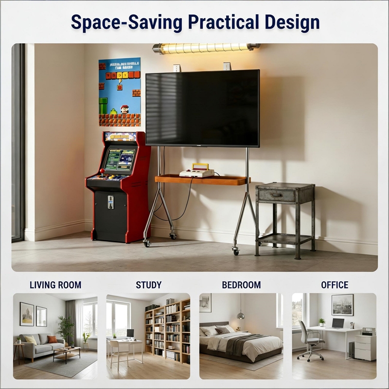 Mobile Multi-Functional Stainless Steel TV Stand with Rolling Casters - Amber