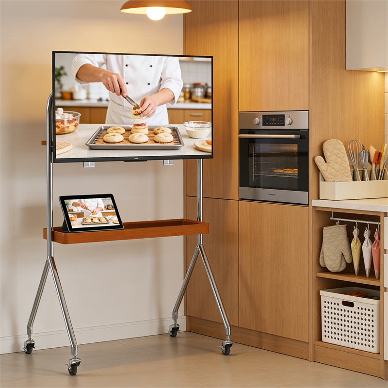 Mobile Multi-Functional Stainless Steel TV Stand with Rolling Casters - Amber