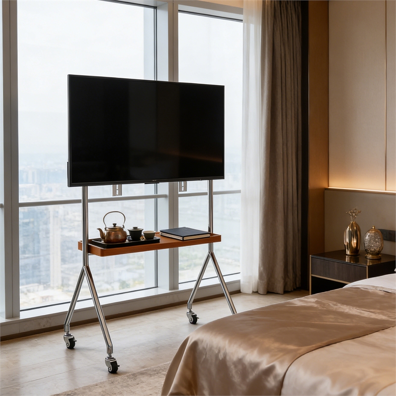 Mobile Multi-Functional Stainless Steel TV Stand with Rolling Casters - Amber