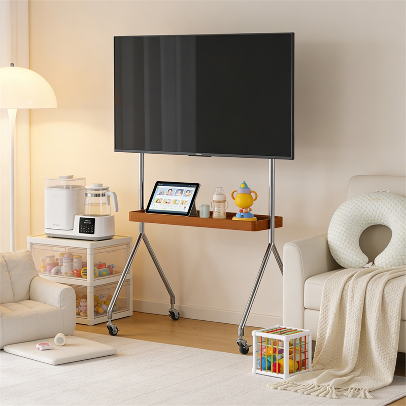 Mobile Multi-Functional Stainless Steel TV Stand with Rolling Casters - Amber