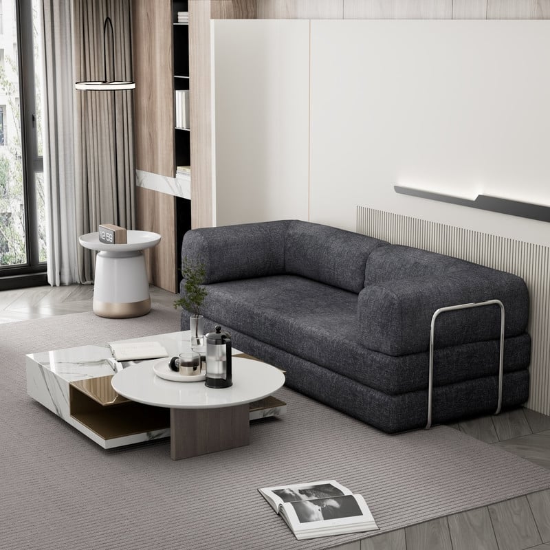 CRO DecorDark Grey Luxury Chenille Velvet Combination Floor Compressed Sofa