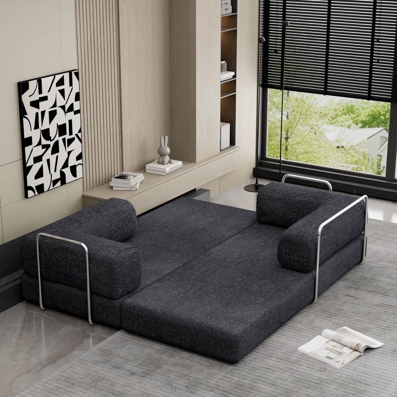 CRO DecorDark Grey Luxury Chenille Velvet Combination Floor Compressed Sofa