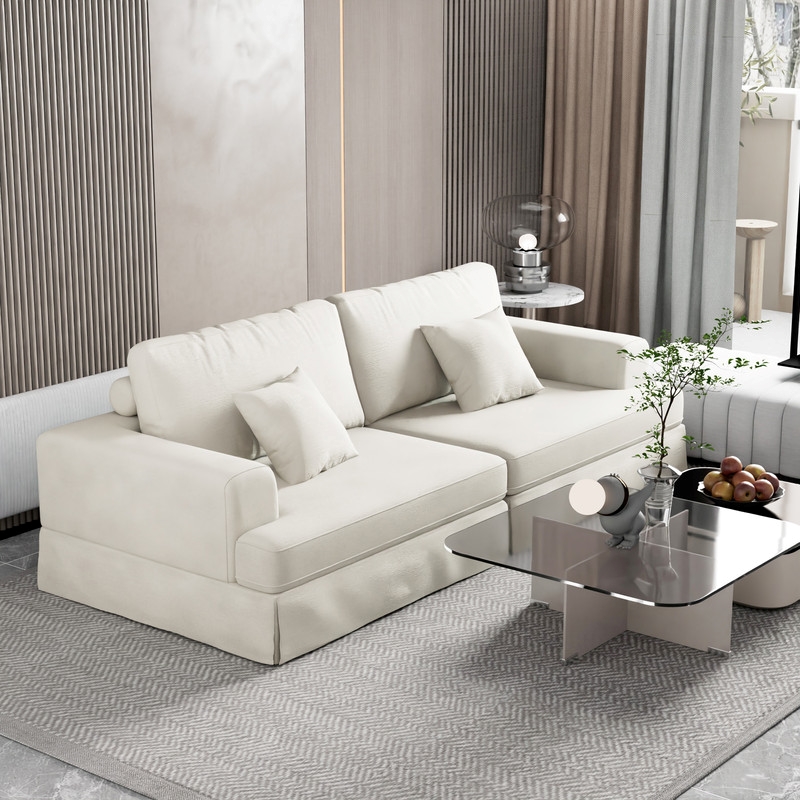 CRO Decor White Corduroy free-install fully foam-filled Compressed sofa