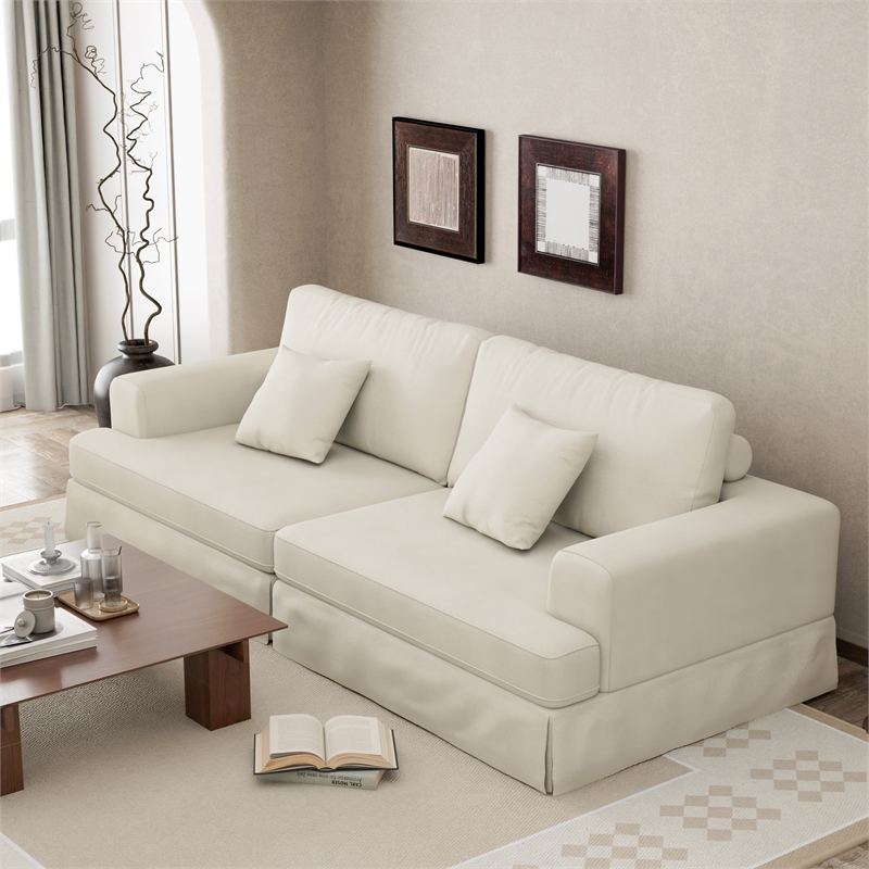 CRO Decor White Corduroy free-install fully foam-filled Compressed sofa