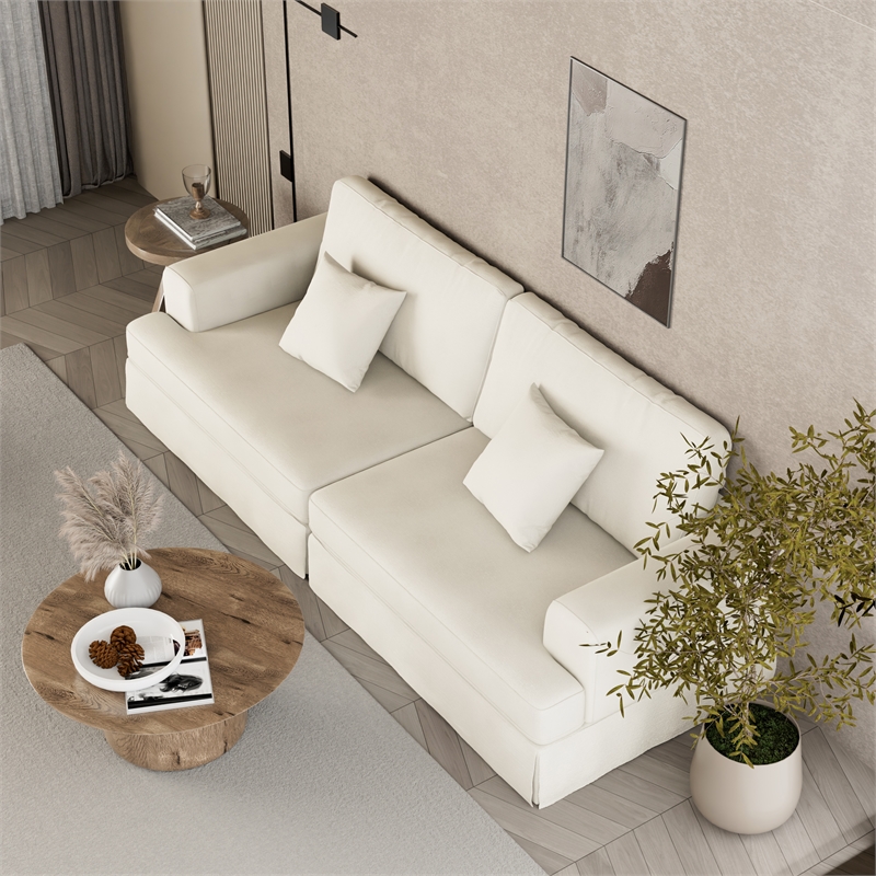CRO Decor White Corduroy free-install fully foam-filled Compressed sofa