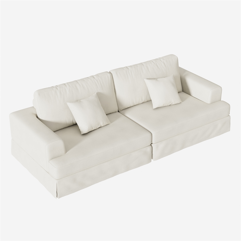 CRO Decor White Corduroy free-install fully foam-filled Compressed sofa