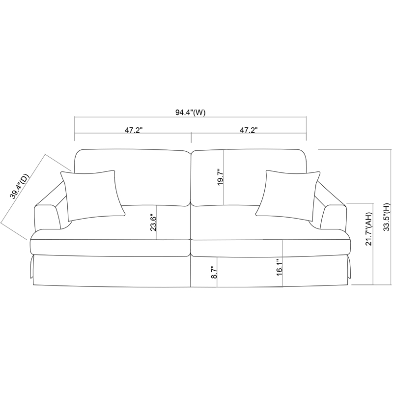 CRO Decor White Corduroy free-install fully foam-filled Compressed sofa
