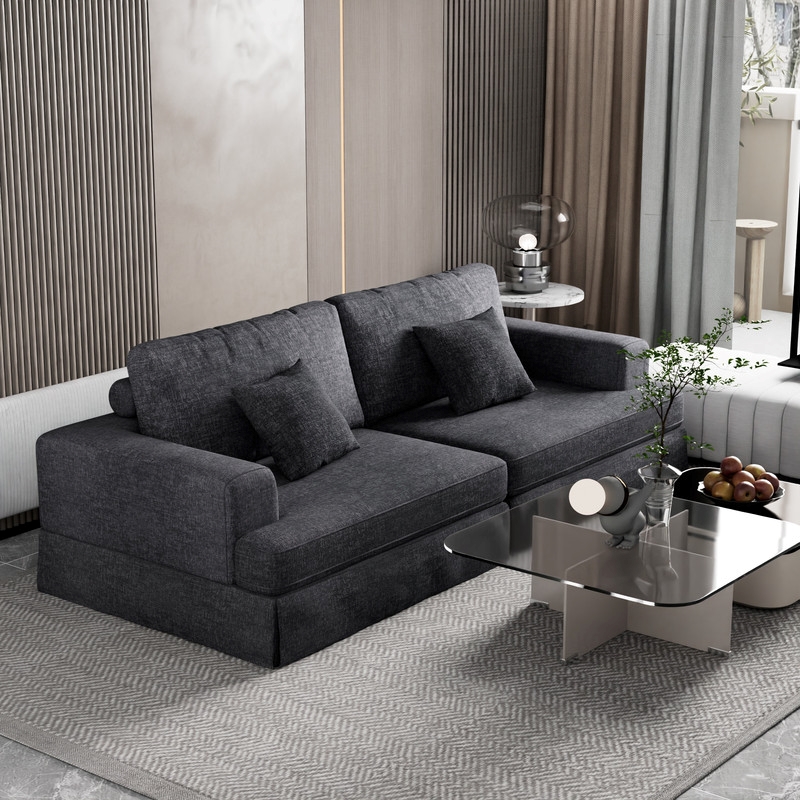 CRO Decor Grey Corduroy free-install fully foam-filled Compressed sofa