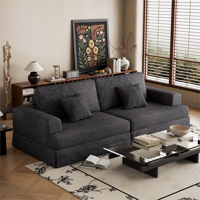 CRO Decor Grey Corduroy free-install fully foam-filled Compressed sofa