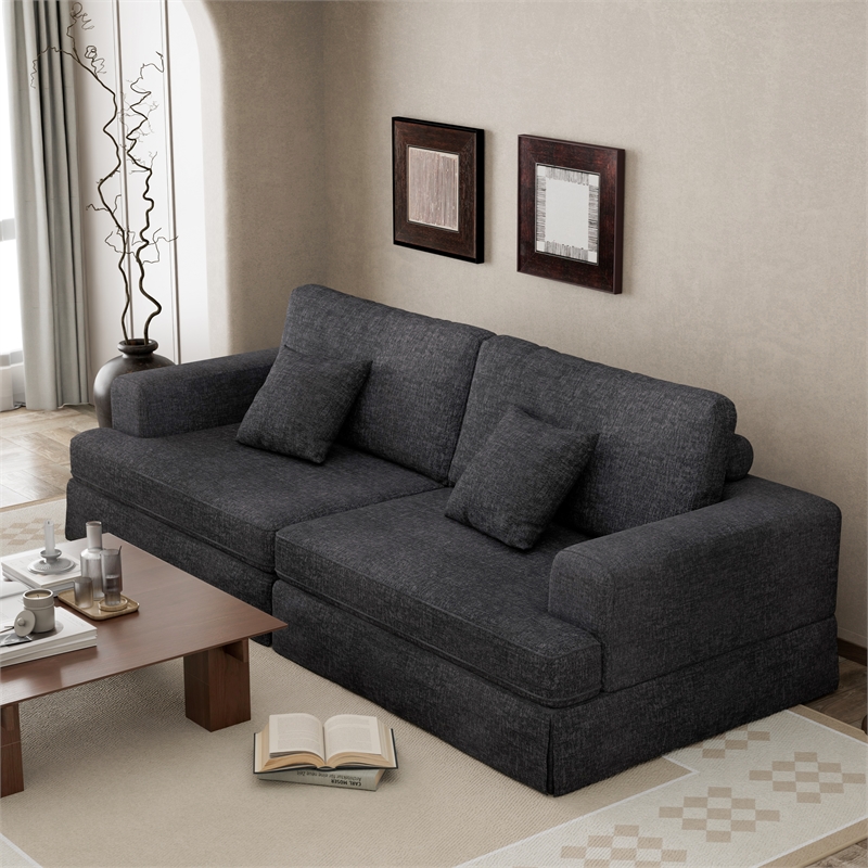 CRO Decor Grey Corduroy free-install fully foam-filled Compressed sofa