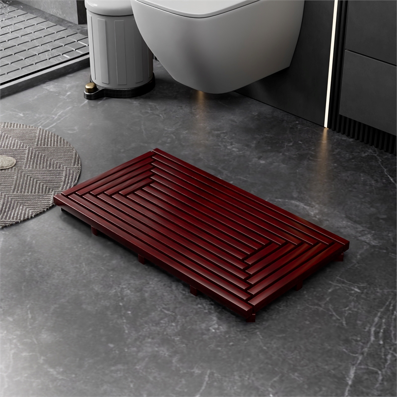 CRO Decor Teak Rectangle Teak & Wood Reversible Shower Mat