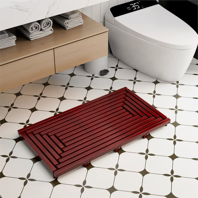 CRO Decor Teak Rectangle Teak & Wood Reversible Shower Mat