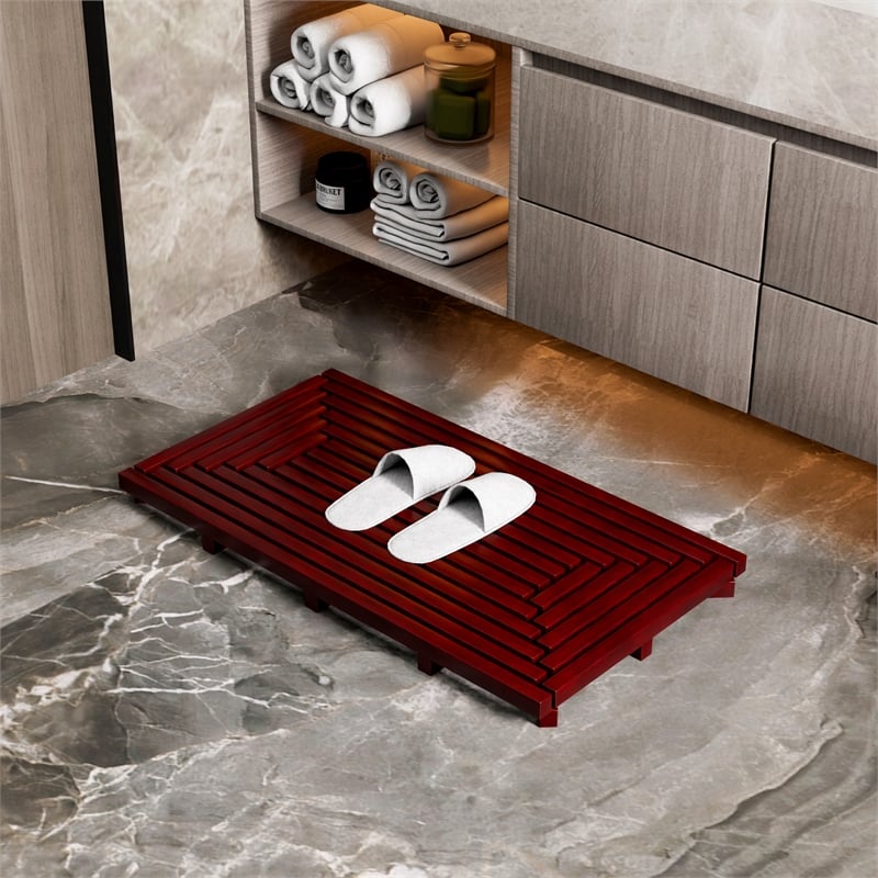 CRO Decor Teak Rectangle Teak & Wood Reversible Shower Mat