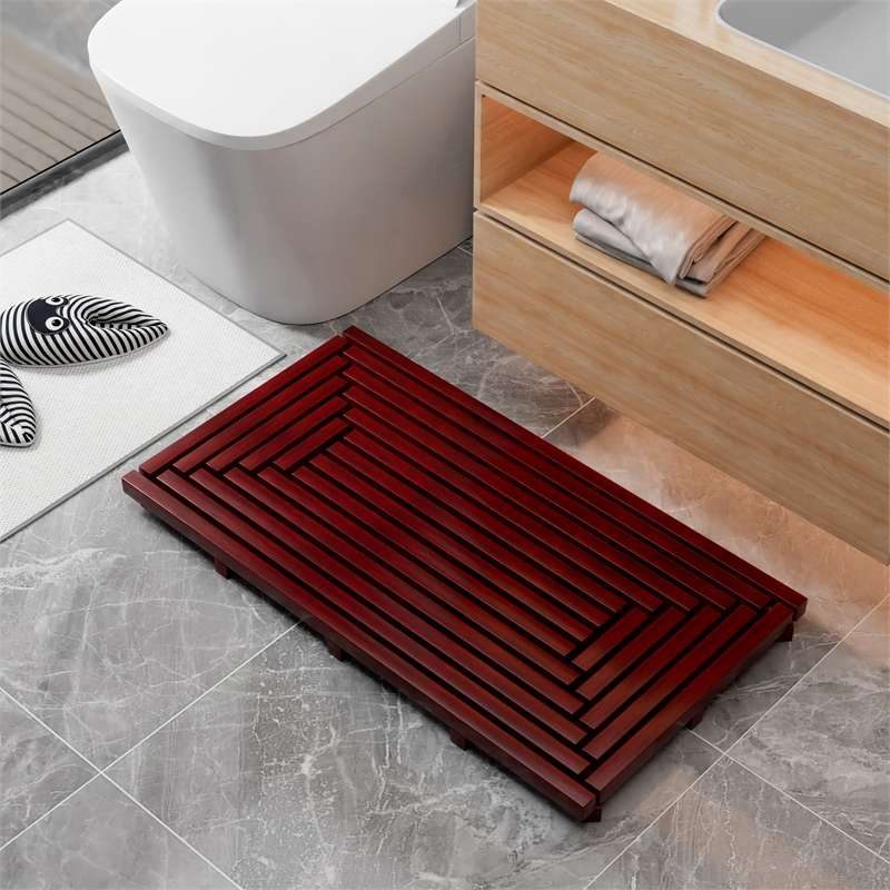 CRO Decor Teak Rectangle Teak & Wood Reversible Shower Mat