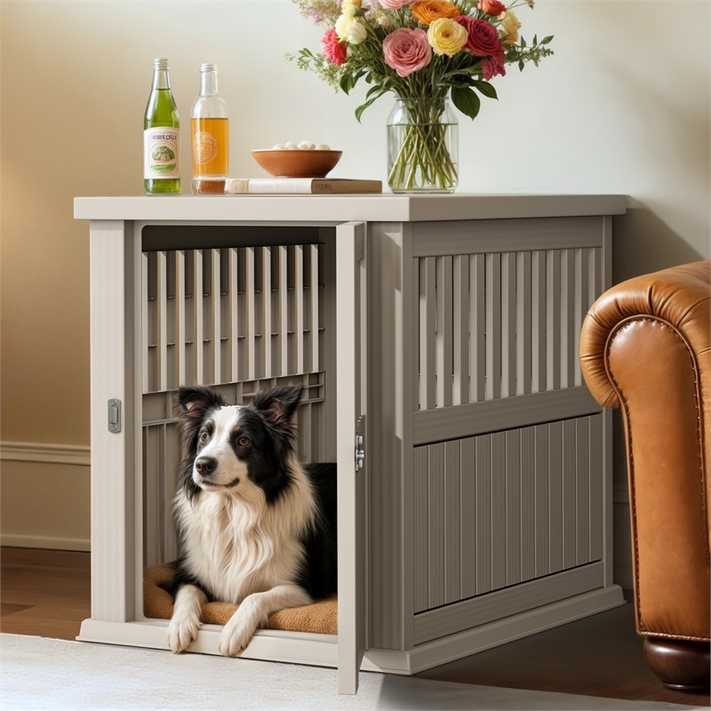 CRO Decor  Dog House  with Lockable Latch for Small to Medium Pets-Gray