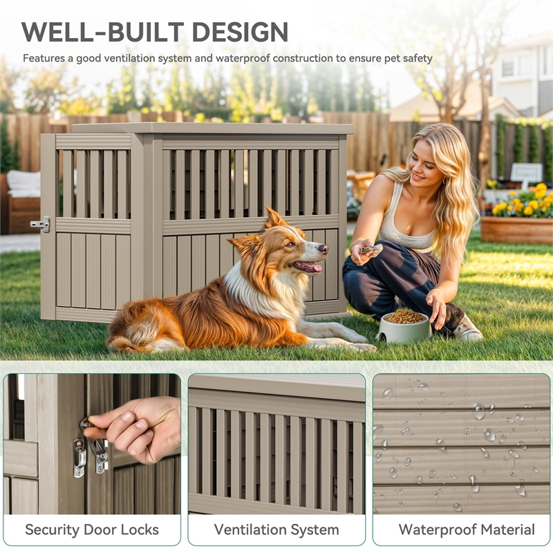 CRO Decor  Dog House  with Lockable Latch for Small to Medium Pets-Gray