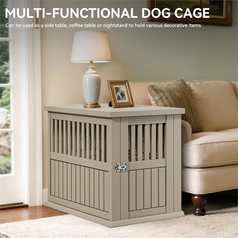 CRO Decor  Dog House  with Lockable Latch for Small to Medium Pets-Gray
