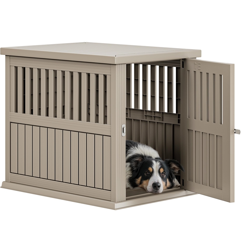 CRO Decor  Dog House  with Lockable Latch for Small to Medium Pets-Gray