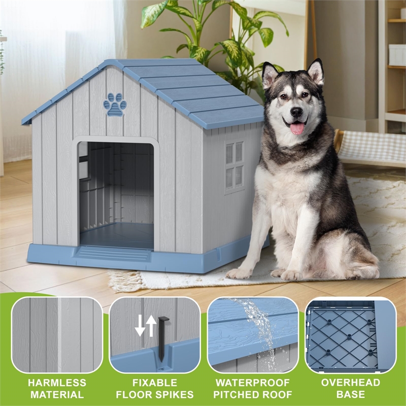 CRO Decor Dog House Indoor Outdoor Durable  for Small Medium Dogs-BULE
