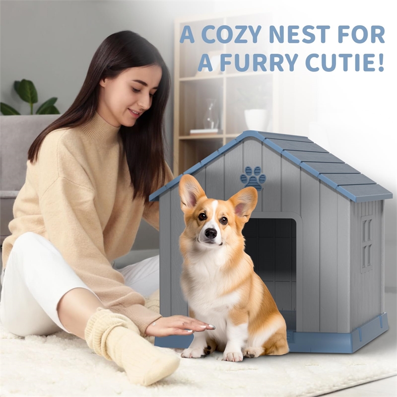 CRO Decor Dog House Indoor Outdoor Durable  for Small Medium Dogs-BULE