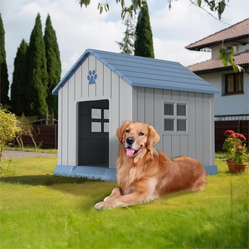 CRO Decor Dog House Indoor Outdoor Durable  for Small Medium Dogs-BULE