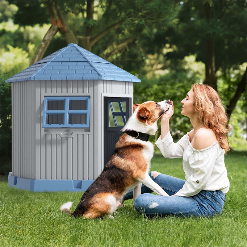 CRO Decor Dog House Indoor Outdoor Durable  for Small Medium Dogs-BULE