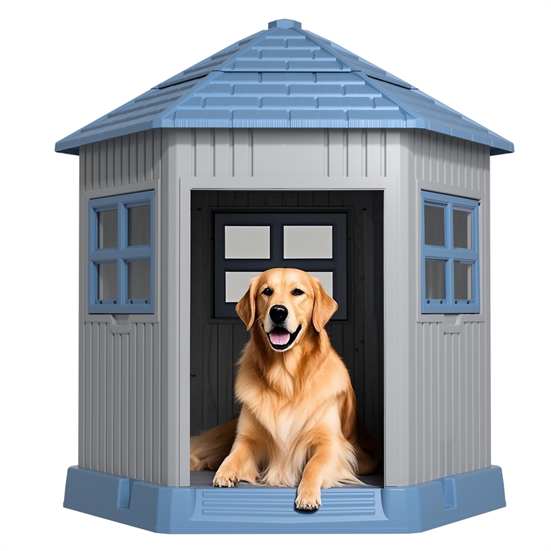 CRO Decor Dog House Indoor Outdoor Durable  for Small Medium Dogs-BULE