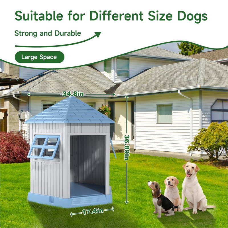 CRO Decor Dog House Indoor Outdoor Durable  for Small Medium Dogs-BULE