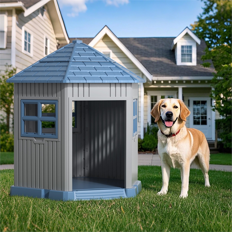 CRO Decor Dog House Indoor Outdoor Durable  for Small Medium Dogs-BULE