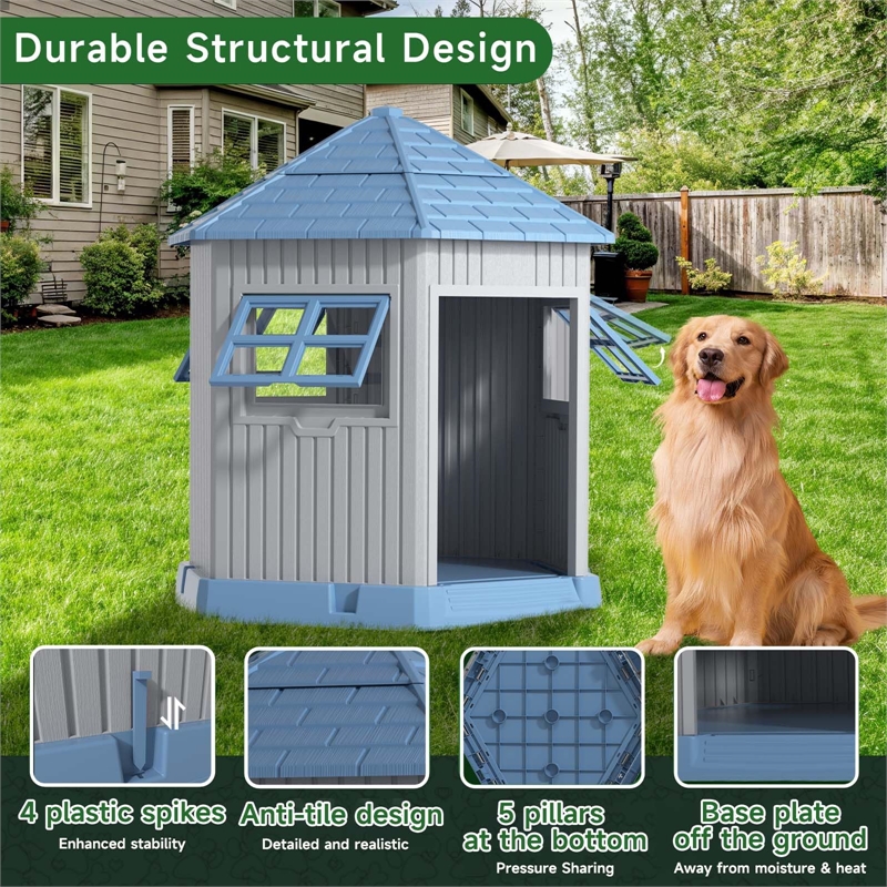 CRO Decor Dog House Indoor Outdoor Durable  for Small Medium Dogs-BULE