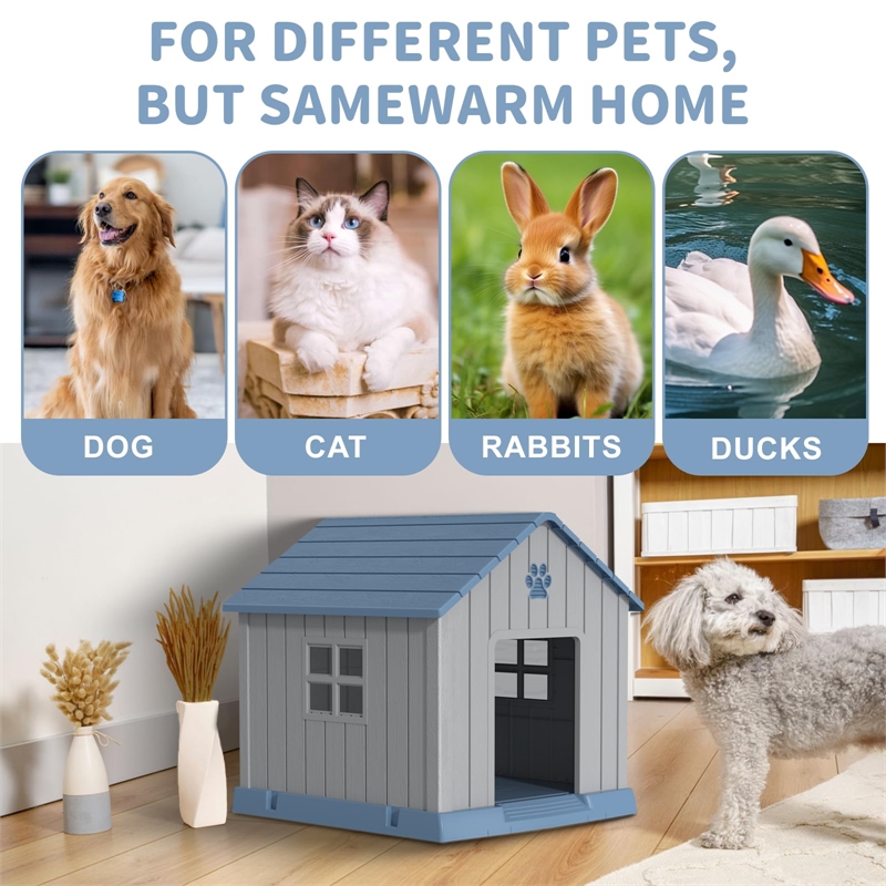 CRO Decor Dog House Indoor Outdoor Durable  for Small Medium Dogs-BULE