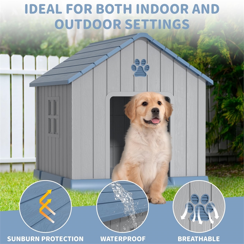 CRO Decor Dog House Indoor Outdoor Durable  for Small Medium Dogs-BULE
