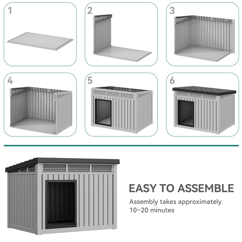 CRO Decor  Dog House  with Lockable Latch for Small to Medium Pets-GRAY