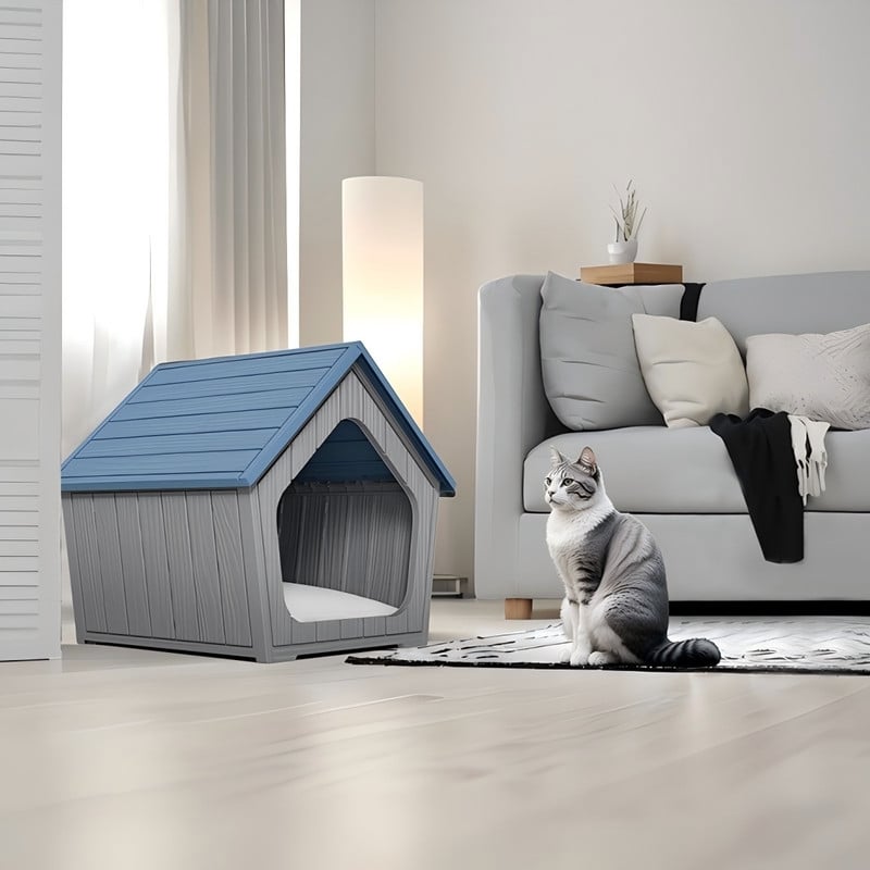 CRO Decor Resin Closed-type Cat House Cat Bed -Blue
