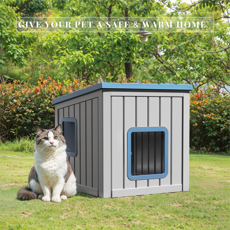 CRO Decor 30gal Resin Closed-type Cat House Cat Bed -Blue