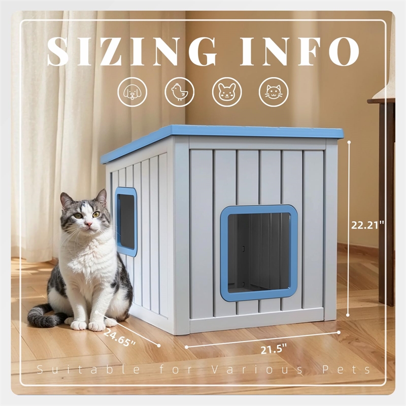 CRO Decor 30gal Resin Closed-type Cat House Cat Bed -Blue