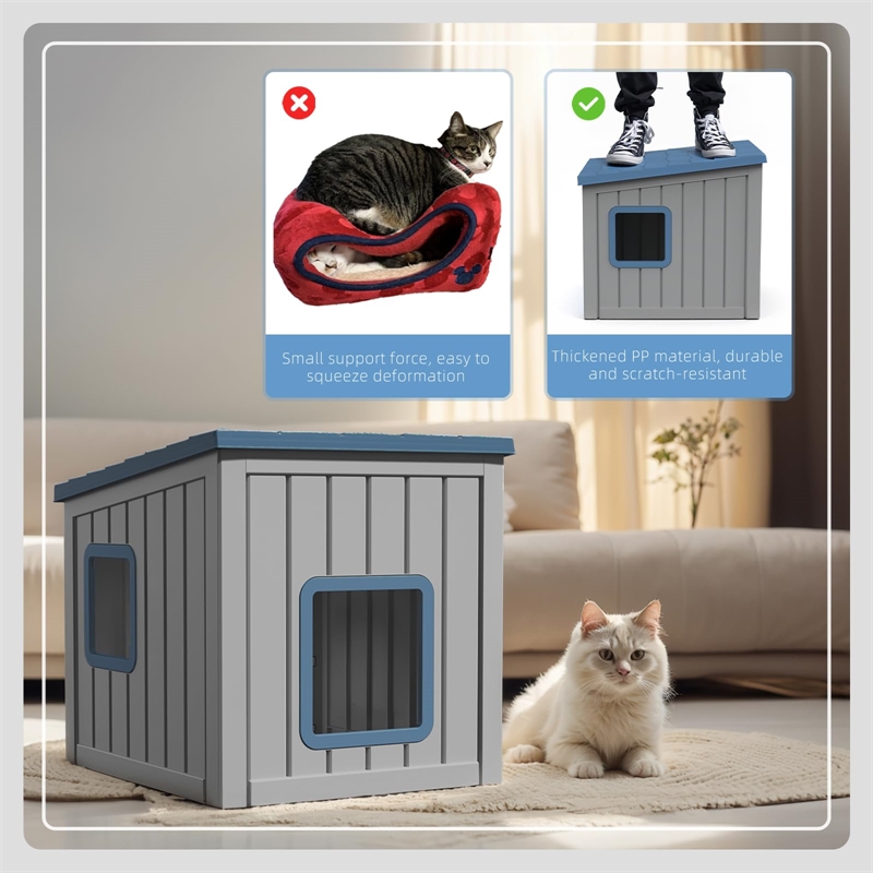 CRO Decor 30gal Resin Closed-type Cat House Cat Bed -Blue