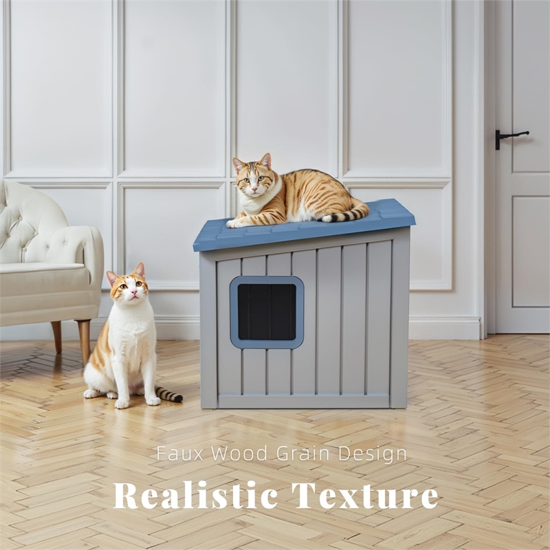 CRO Decor 30gal Resin Closed-type Cat House Cat Bed -Blue
