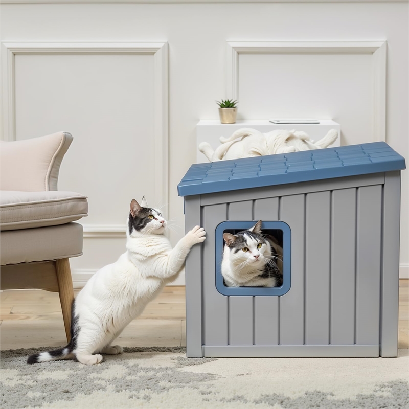 CRO Decor 30gal Resin Closed-type Cat House Cat Bed -Blue