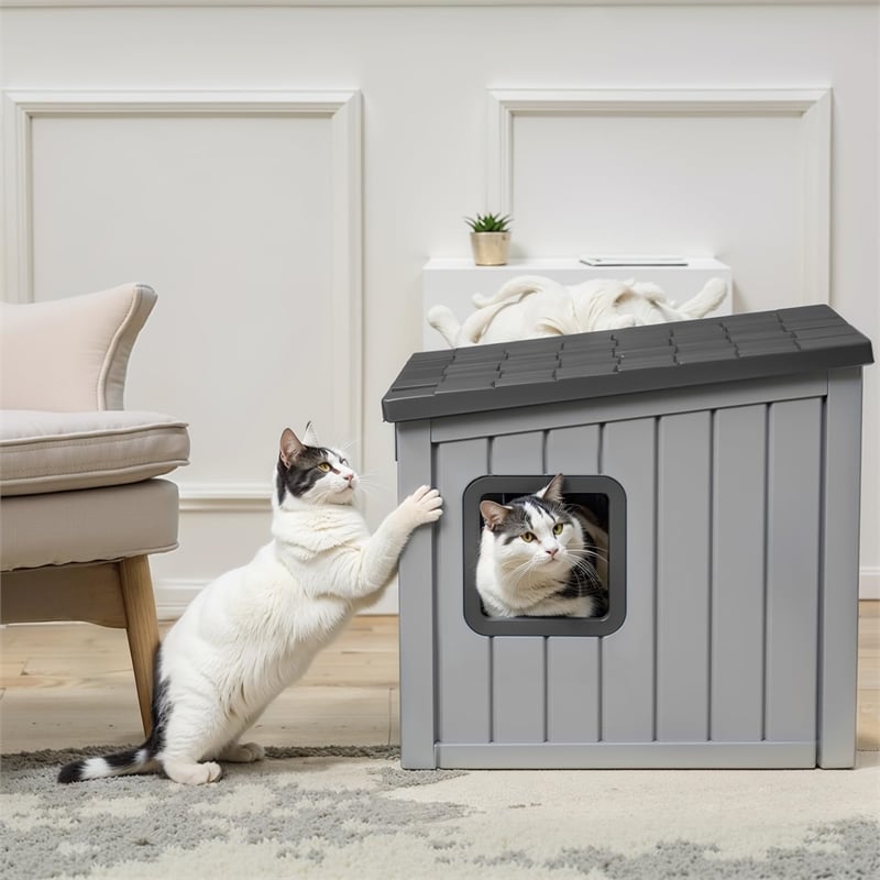 CRO Decor 30gal Resin Closed-type Cat House Cat Bed -Gray