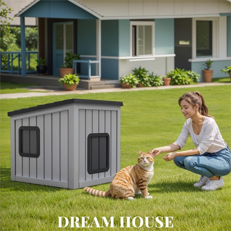 CRO Decor 30gal Resin Closed-type Cat House Cat Bed -Gray