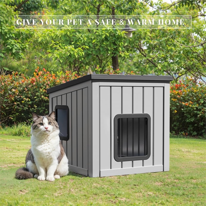 CRO Decor 30gal Resin Closed-type Cat House Cat Bed -Gray
