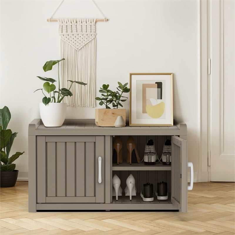 CRO Decor Resin Double-door Shoe Cabinet -Gray
