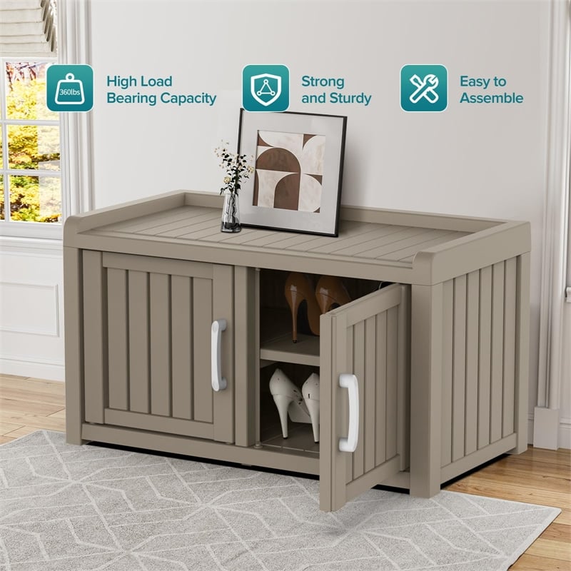 CRO Decor Resin Double-door Shoe Cabinet -Gray